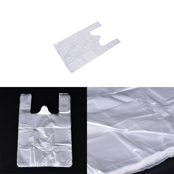 100Pcs White Handles Packaging Plastic Retail Shopping Supermarket Grocery Bags 